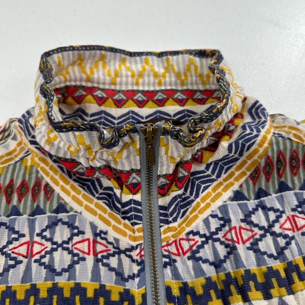 Multiples Tribal Print Zip Front Jacket Wired Collar Boho Artwear Layering Large - Picture 7 of 8